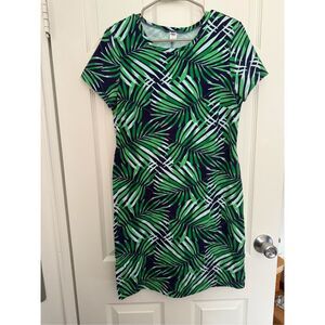 Old Navy Knee Length Dress Size Large Women's Green Navy T Shirt Leafy Tropical